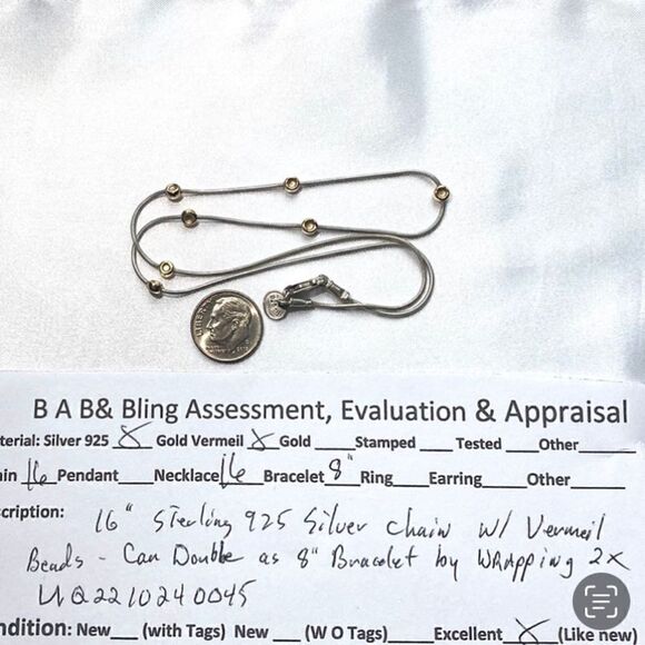 UQ# Sterling 925 Silver Chain w/ Vermeil accent Beads - Picture 10 of 10